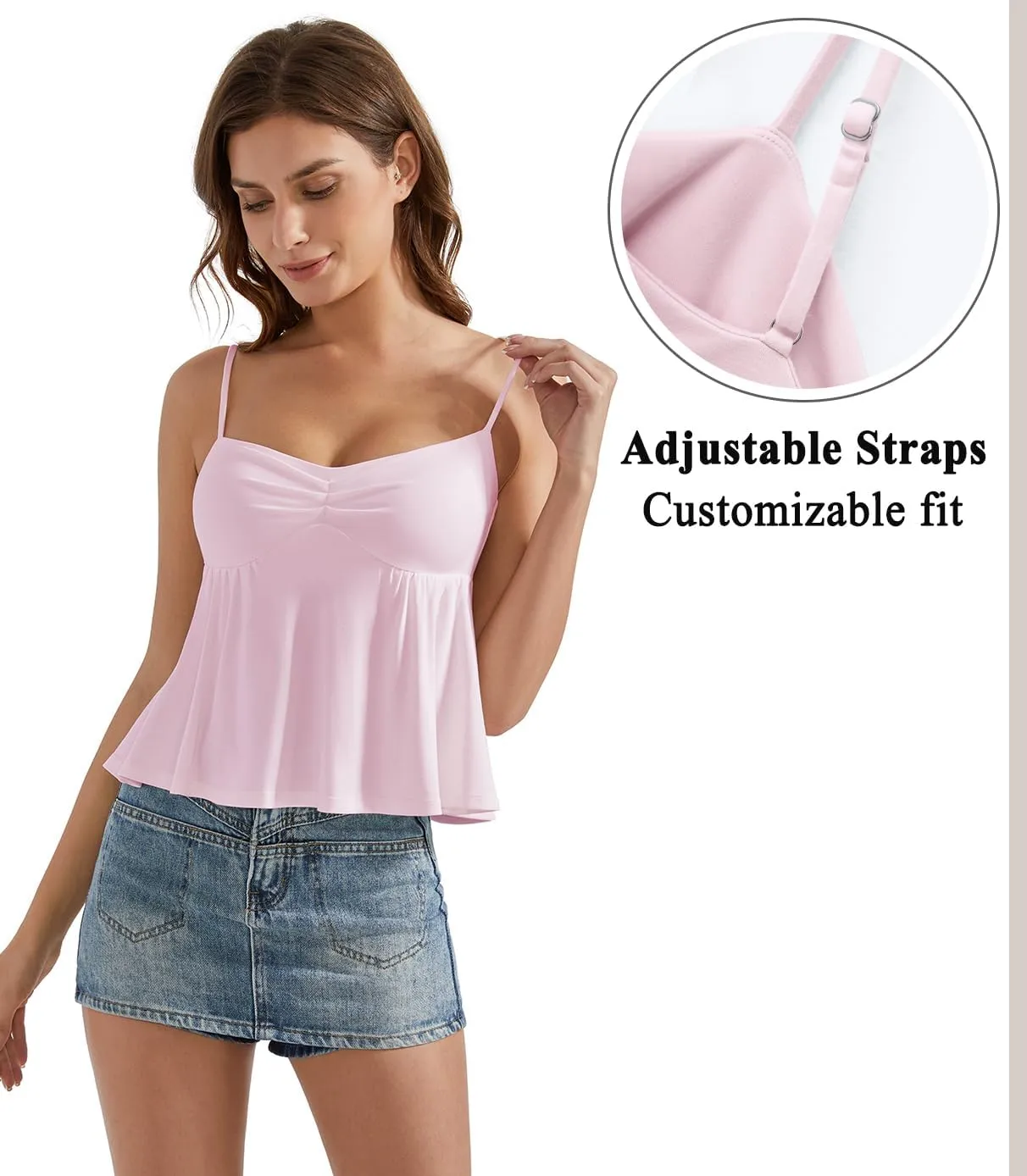OMKAGI Cute Peplum Camisole Tops for Women Built in Bra Sleeveless Going Out Tank Top