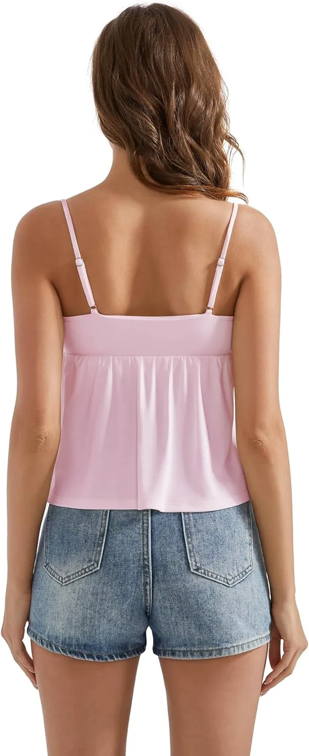OMKAGI Cute Peplum Camisole Tops for Women Built in Bra Sleeveless Going Out Tank Top