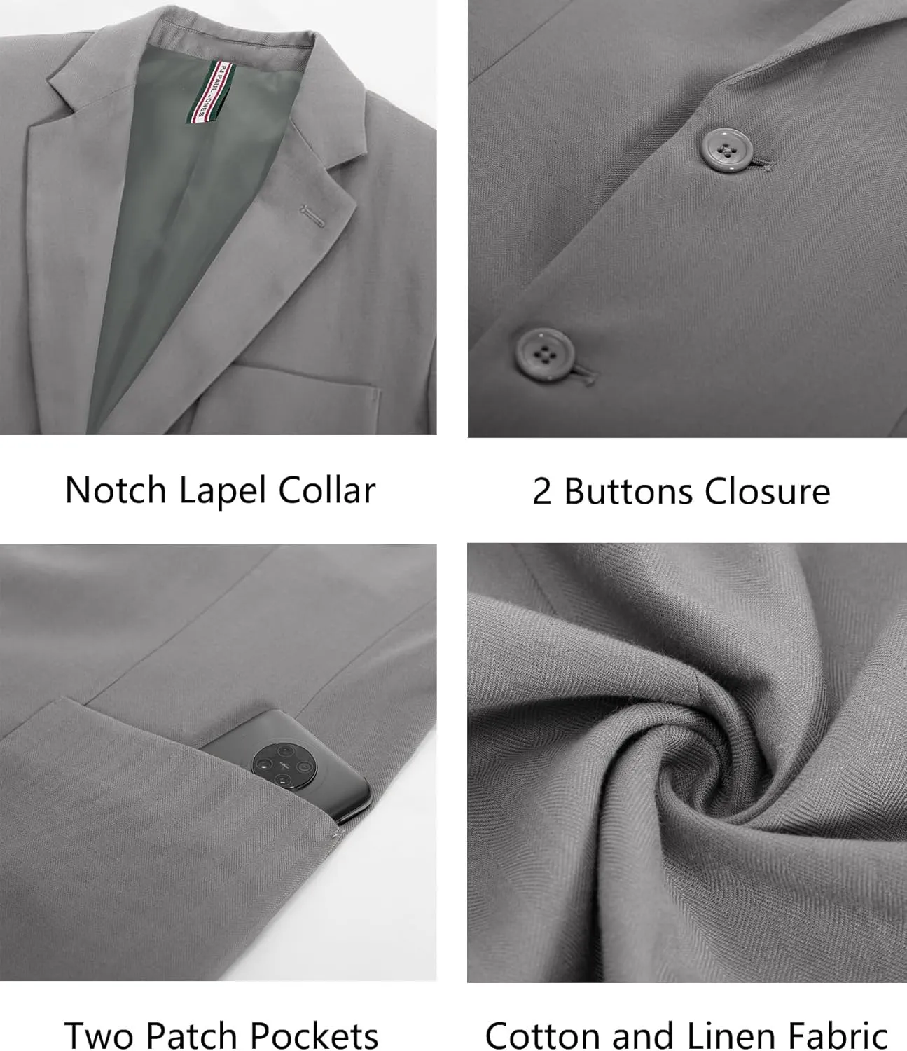 PJ PAUL JONES Men's Blazer Jacket Cotton Linen Sports Coats Regular Fit Two Buttons Herringbone Suit Jackets