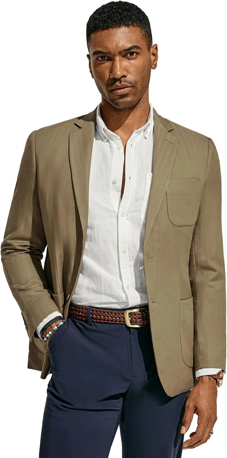 PJ PAUL JONES Men's Blazer Jacket Cotton Linen Sports Coats Regular Fit Two Buttons Herringbone Suit Jackets