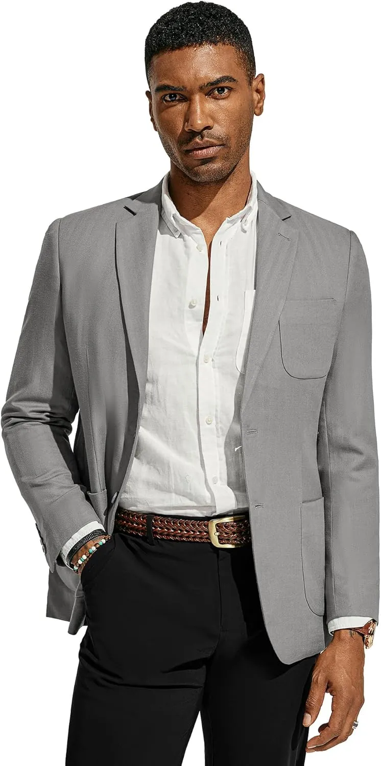 PJ PAUL JONES Men's Blazer Jacket Cotton Linen Sports Coats Regular Fit Two Buttons Herringbone Suit Jackets