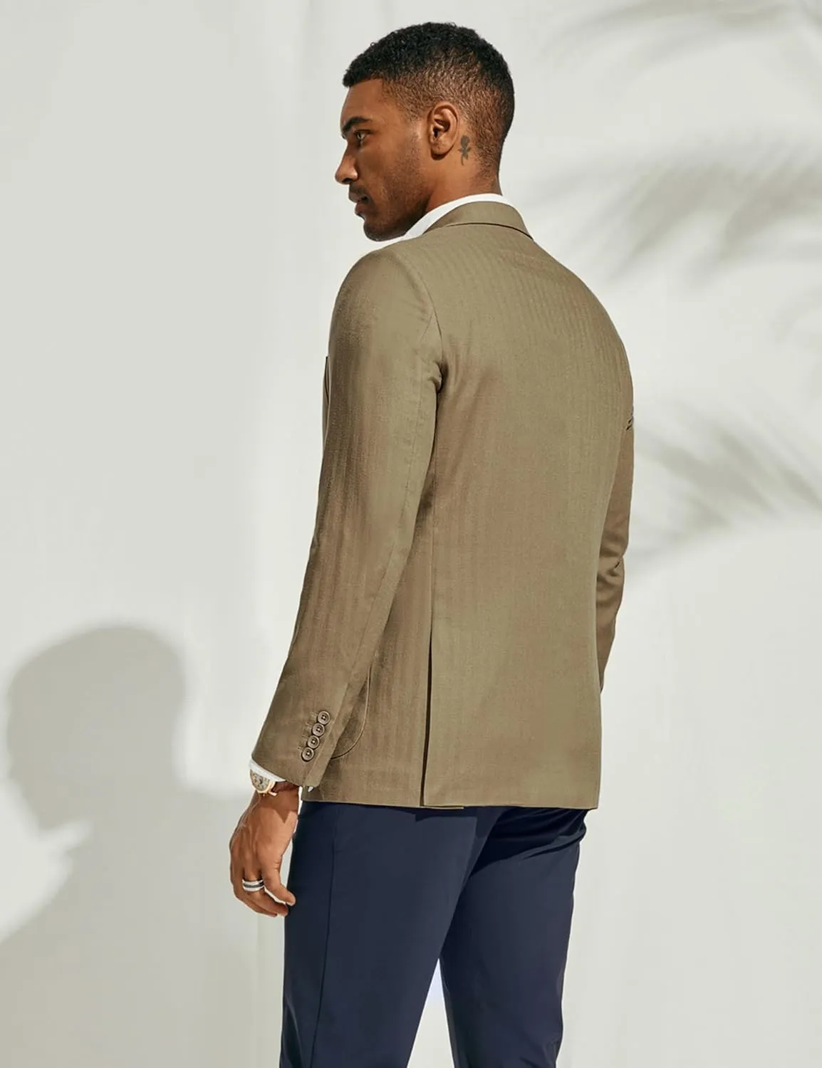 PJ PAUL JONES Men's Blazer Jacket Cotton Linen Sports Coats Regular Fit Two Buttons Herringbone Suit Jackets