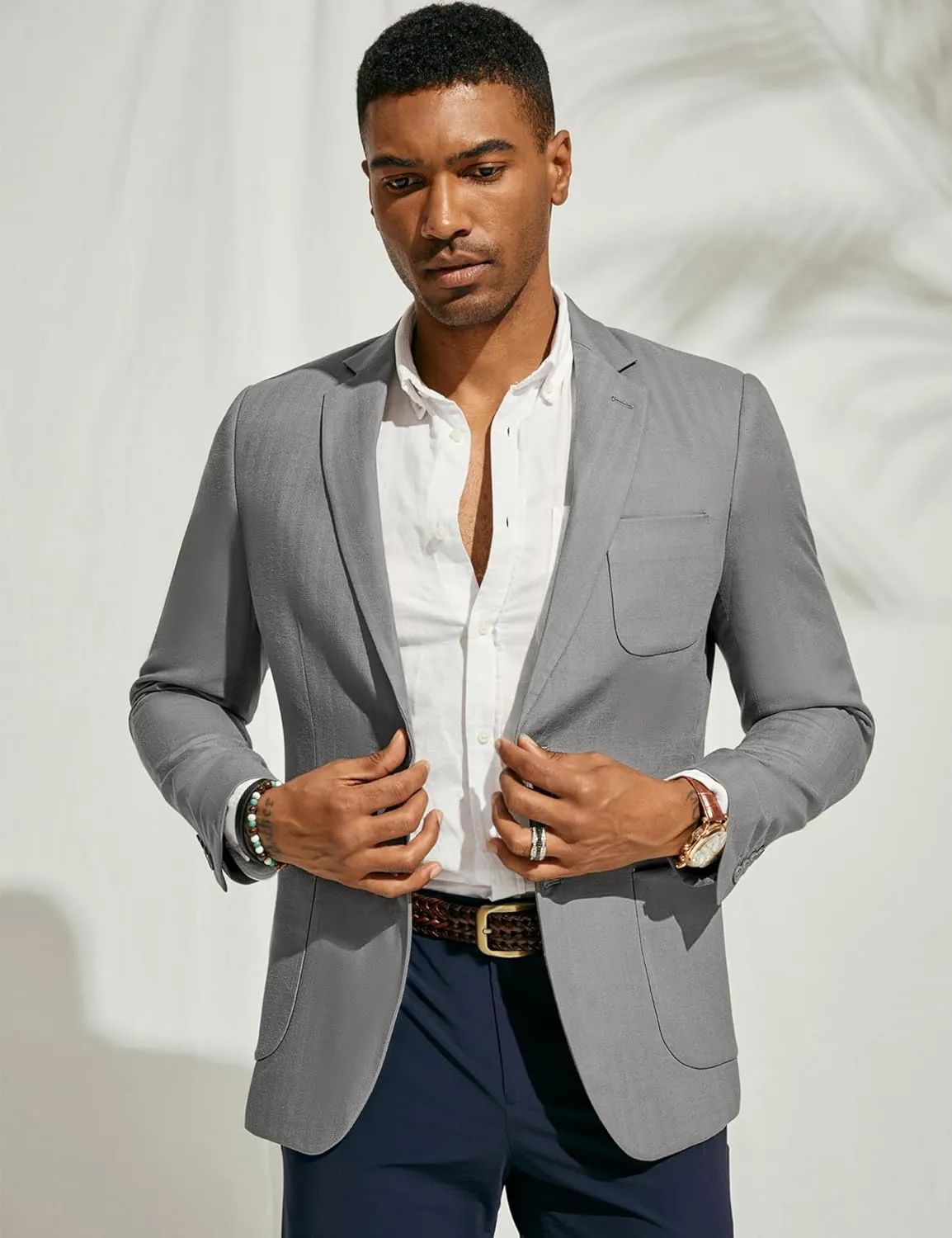 PJ PAUL JONES Men's Blazer Jacket Cotton Linen Sports Coats Regular Fit Two Buttons Herringbone Suit Jackets