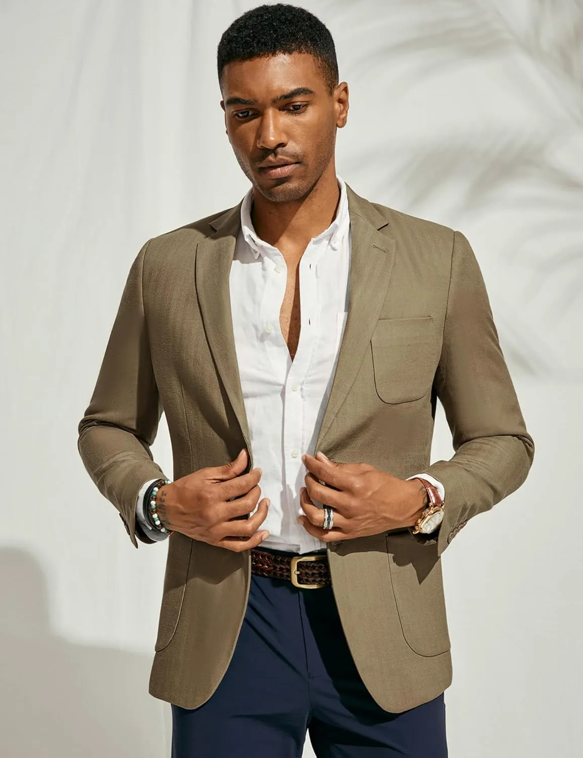 PJ PAUL JONES Men's Blazer Jacket Cotton Linen Sports Coats Regular Fit Two Buttons Herringbone Suit Jackets