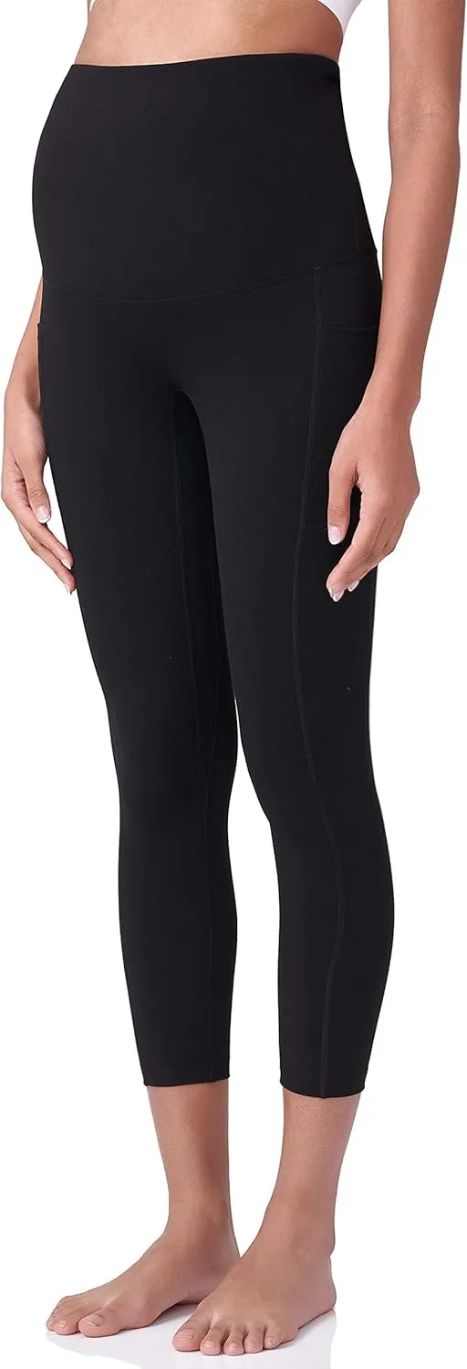 POSHDIVAH Women's Maternity Capri Leggings Over The Belly Pregnancy Workout Active Stretchy Pants with Pockets