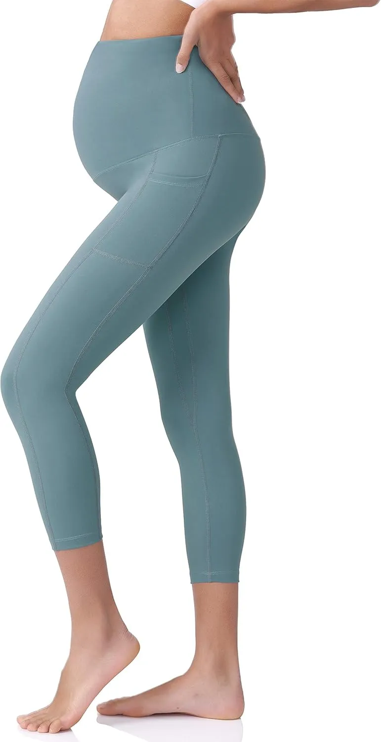 POSHDIVAH Women's Maternity Capri Leggings Over The Belly Pregnancy Workout Active Stretchy Pants with Pockets