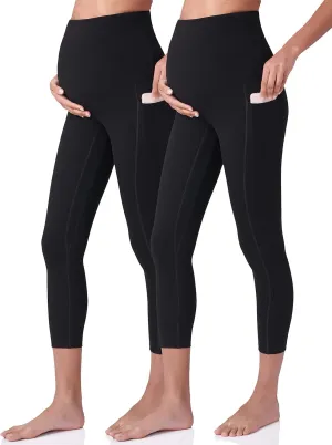 POSHDIVAH Women's Maternity Capri Leggings Over The Belly Pregnancy Workout Active Stretchy Pants with Pockets