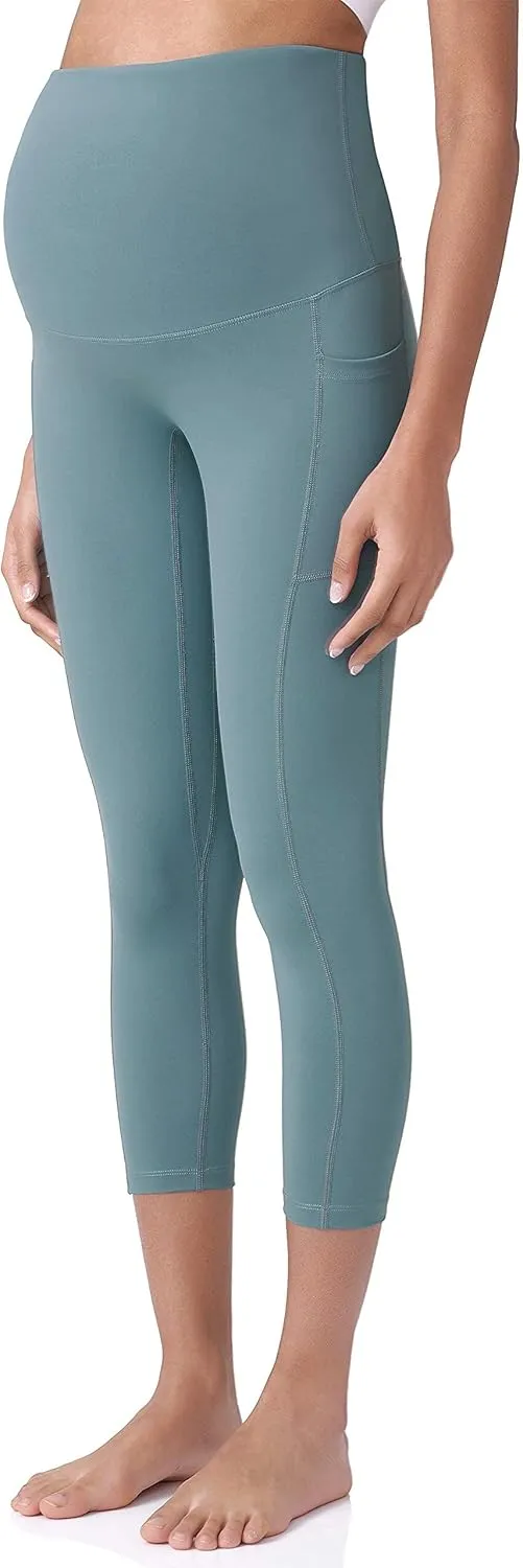 POSHDIVAH Women's Maternity Capri Leggings Over The Belly Pregnancy Workout Active Stretchy Pants with Pockets
