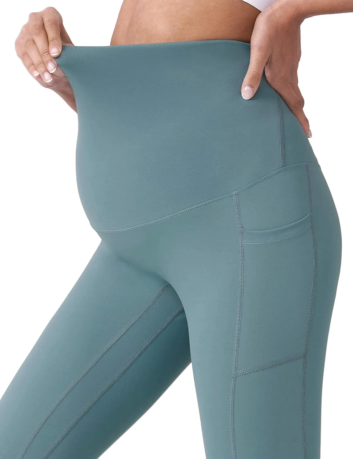 POSHDIVAH Women's Maternity Capri Leggings Over The Belly Pregnancy Workout Active Stretchy Pants with Pockets