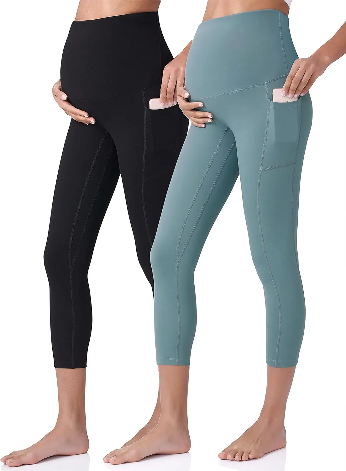 POSHDIVAH Women's Maternity Capri Leggings Over The Belly Pregnancy Workout Active Stretchy Pants with Pockets