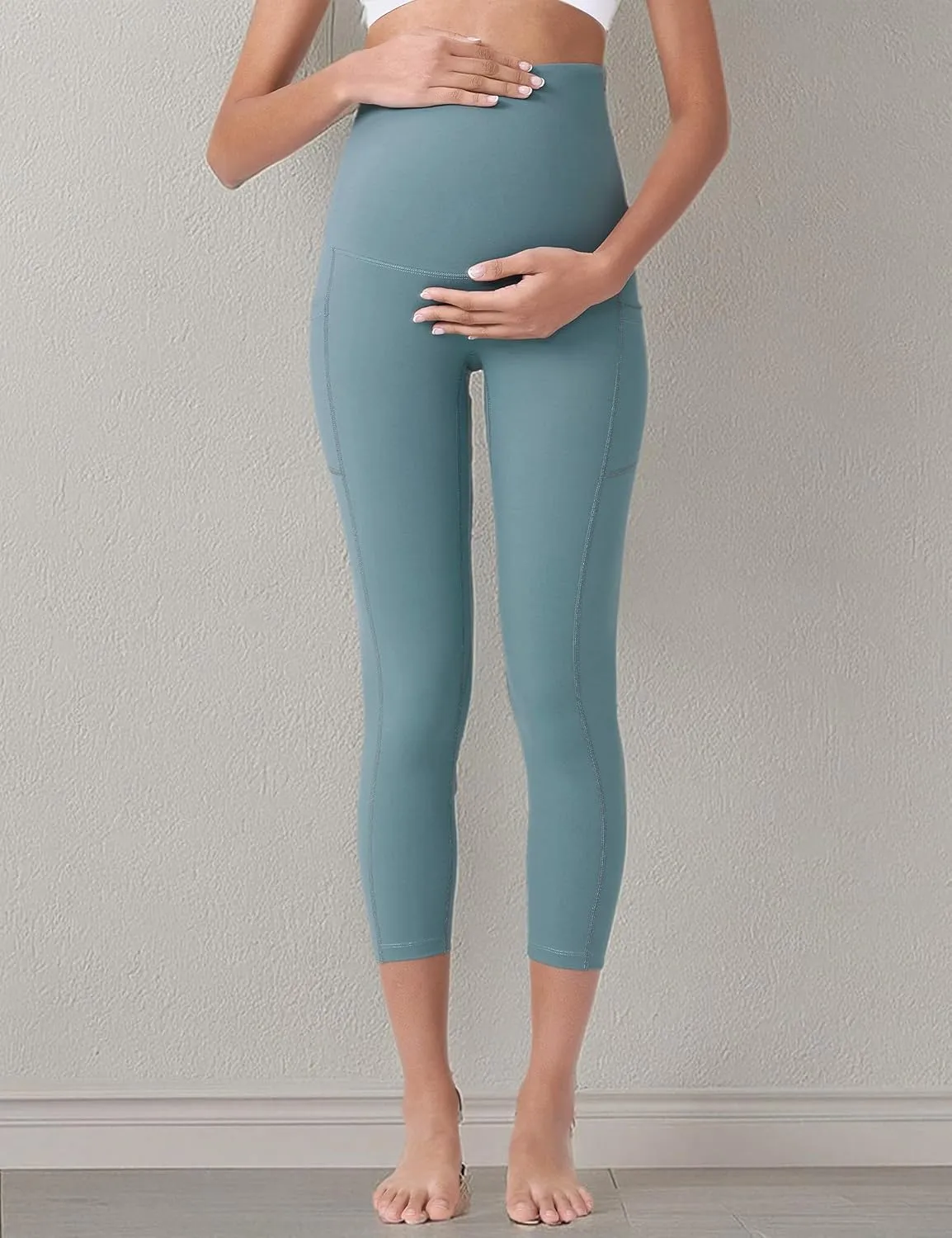 POSHDIVAH Women's Maternity Capri Leggings Over The Belly Pregnancy Workout Active Stretchy Pants with Pockets