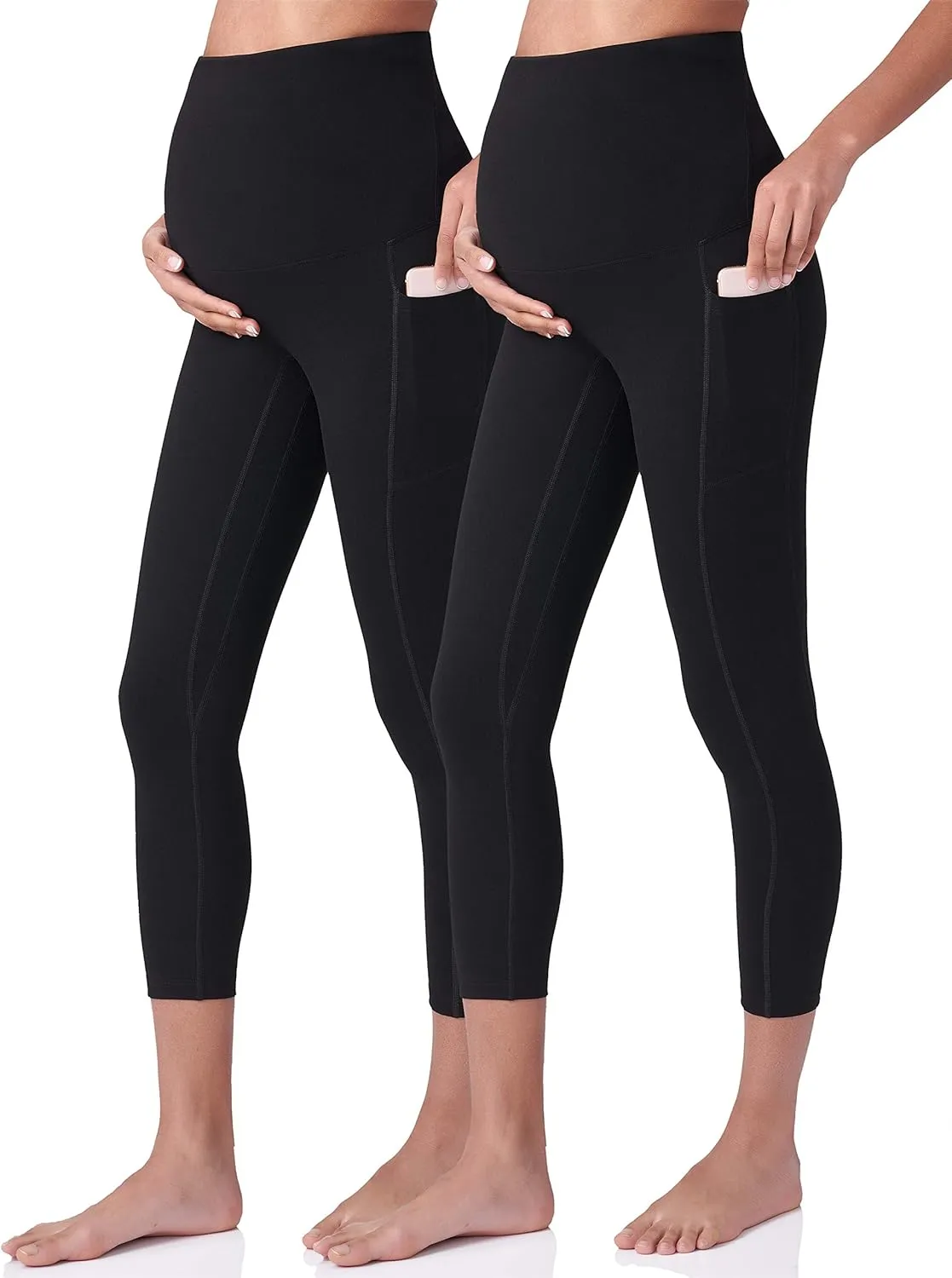 POSHDIVAH Women's Maternity Capri Leggings Over The Belly Pregnancy Workout Active Stretchy Pants with Pockets