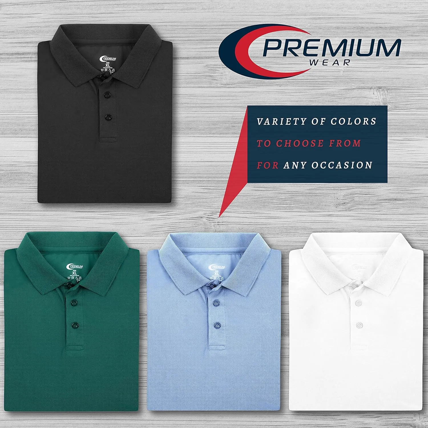 Premium Wear Men's High Moisture Wicking Polo T Shirts