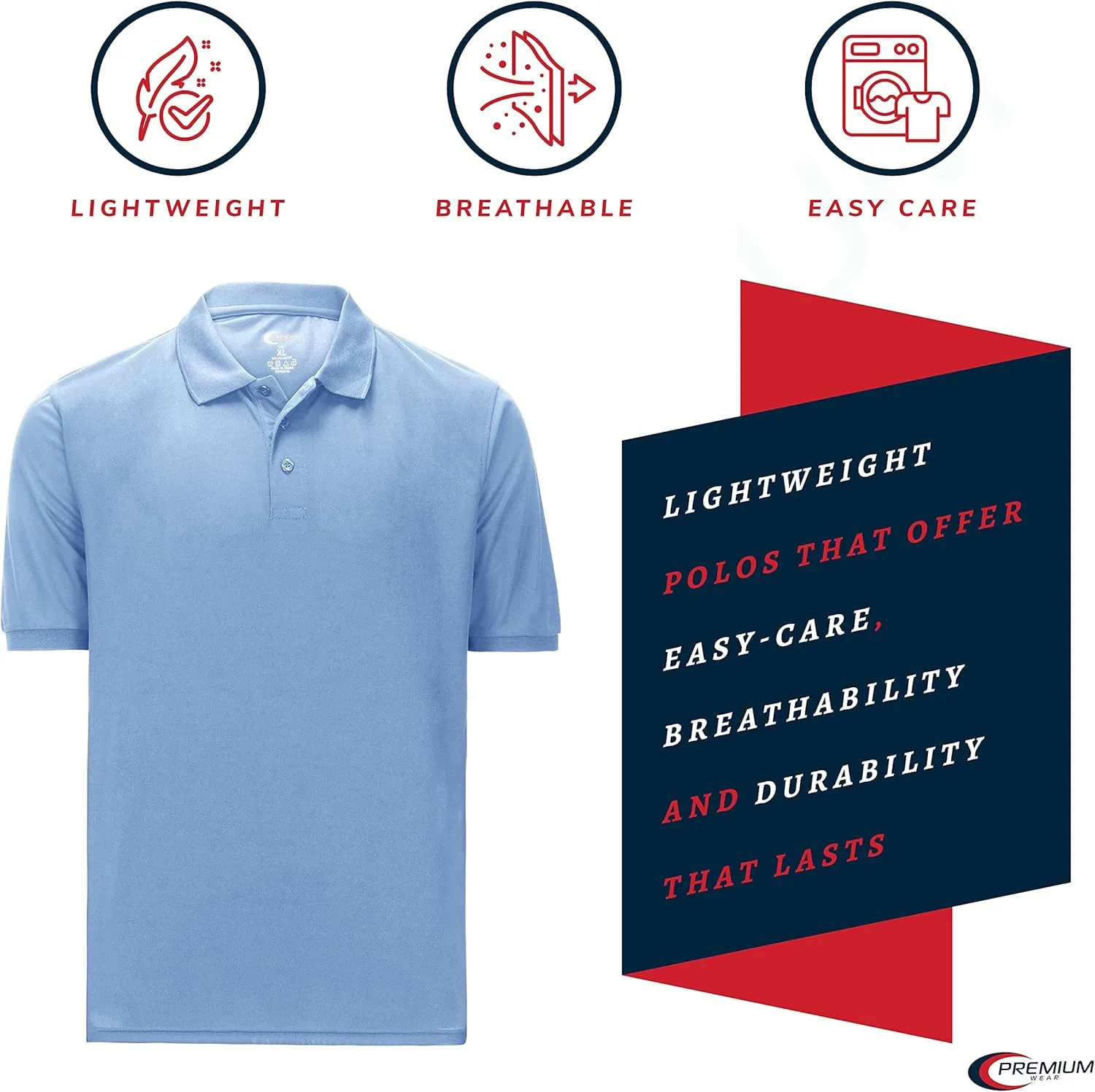 Premium Wear Men's High Moisture Wicking Polo T Shirts