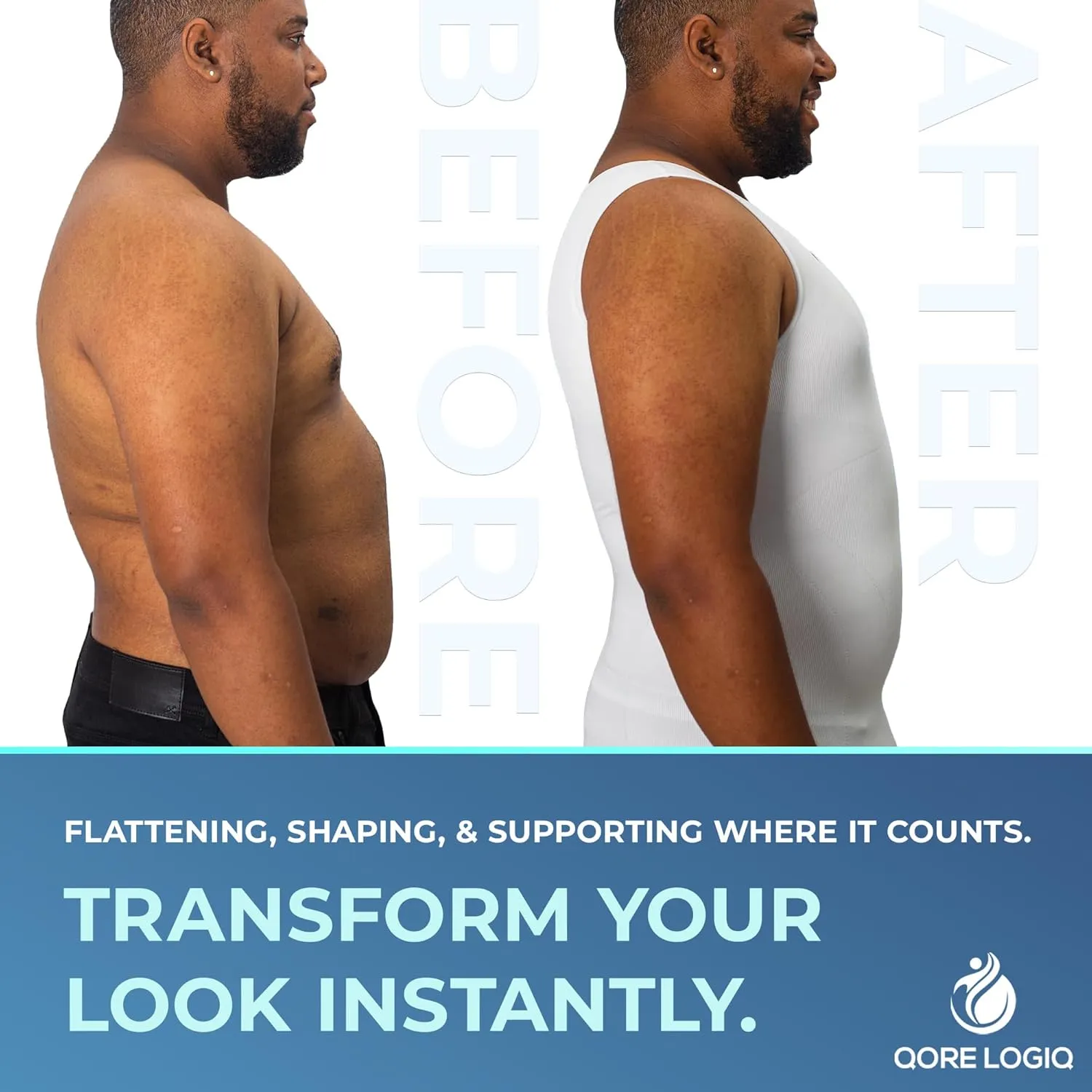 QORE LOGIQ Gynecomastia Compression Shirts for Men - Sleeveless Slimming Undershirts Tummy Control and Body Shaper Tank Top