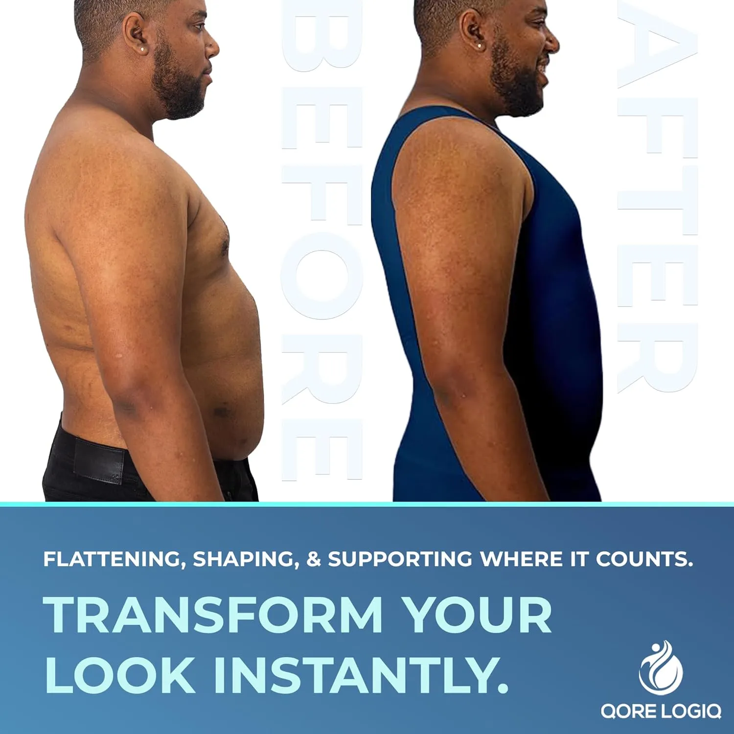 QORE LOGIQ Gynecomastia Compression Shirts for Men - Sleeveless Slimming Undershirts Tummy Control and Body Shaper Tank Top
