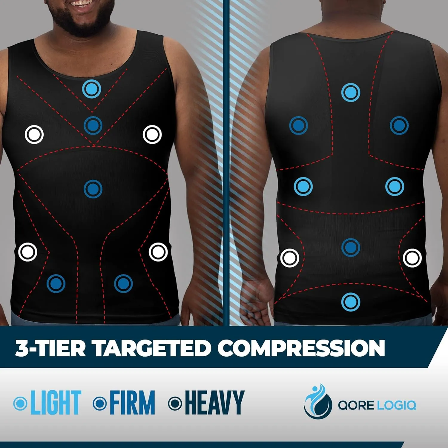 QORE LOGIQ Gynecomastia Compression Shirts for Men - Sleeveless Slimming Undershirts Tummy Control and Body Shaper Tank Top