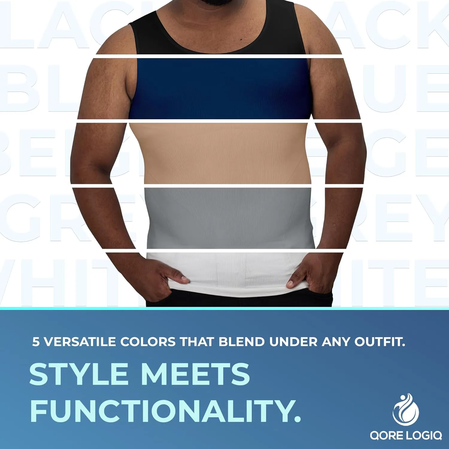 QORE LOGIQ Gynecomastia Compression Shirts for Men - Sleeveless Slimming Undershirts Tummy Control and Body Shaper Tank Top