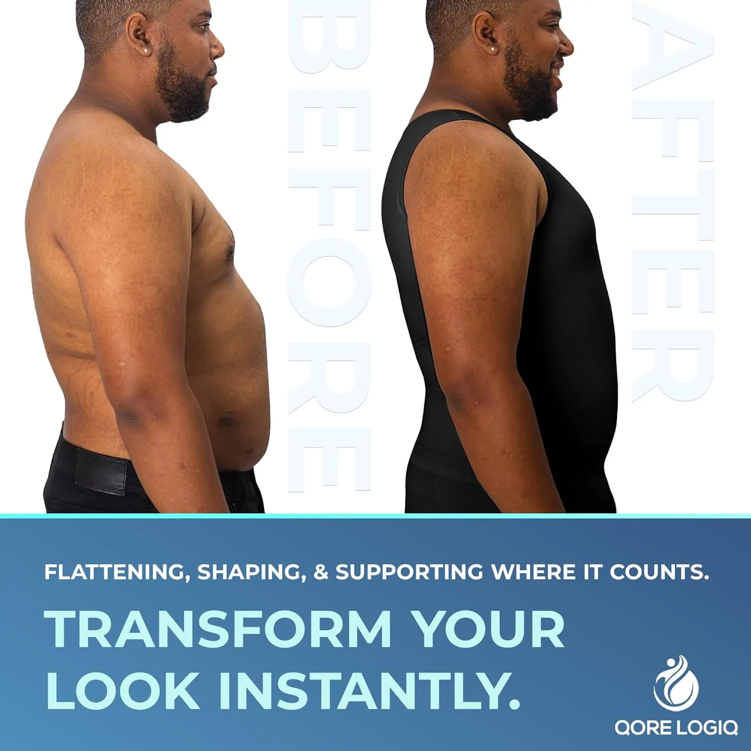 QORE LOGIQ Gynecomastia Compression Shirts for Men - Sleeveless Slimming Undershirts Tummy Control and Body Shaper Tank Top