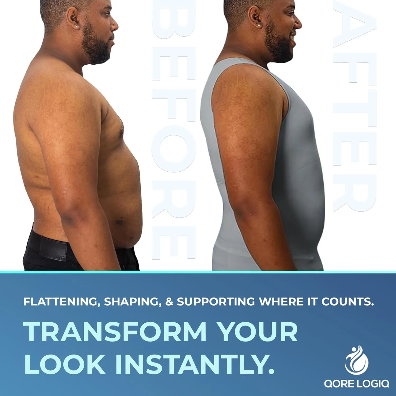 QORE LOGIQ Gynecomastia Compression Shirts for Men - Sleeveless Slimming Undershirts Tummy Control and Body Shaper Tank Top