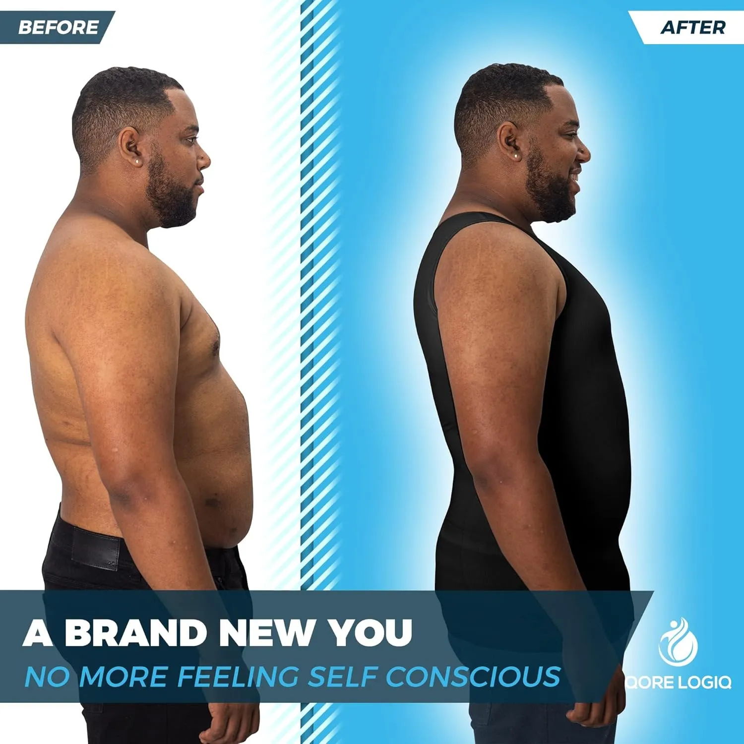 QORE LOGIQ Gynecomastia Compression Shirts for Men - Sleeveless Slimming Undershirts Tummy Control and Body Shaper Tank Top
