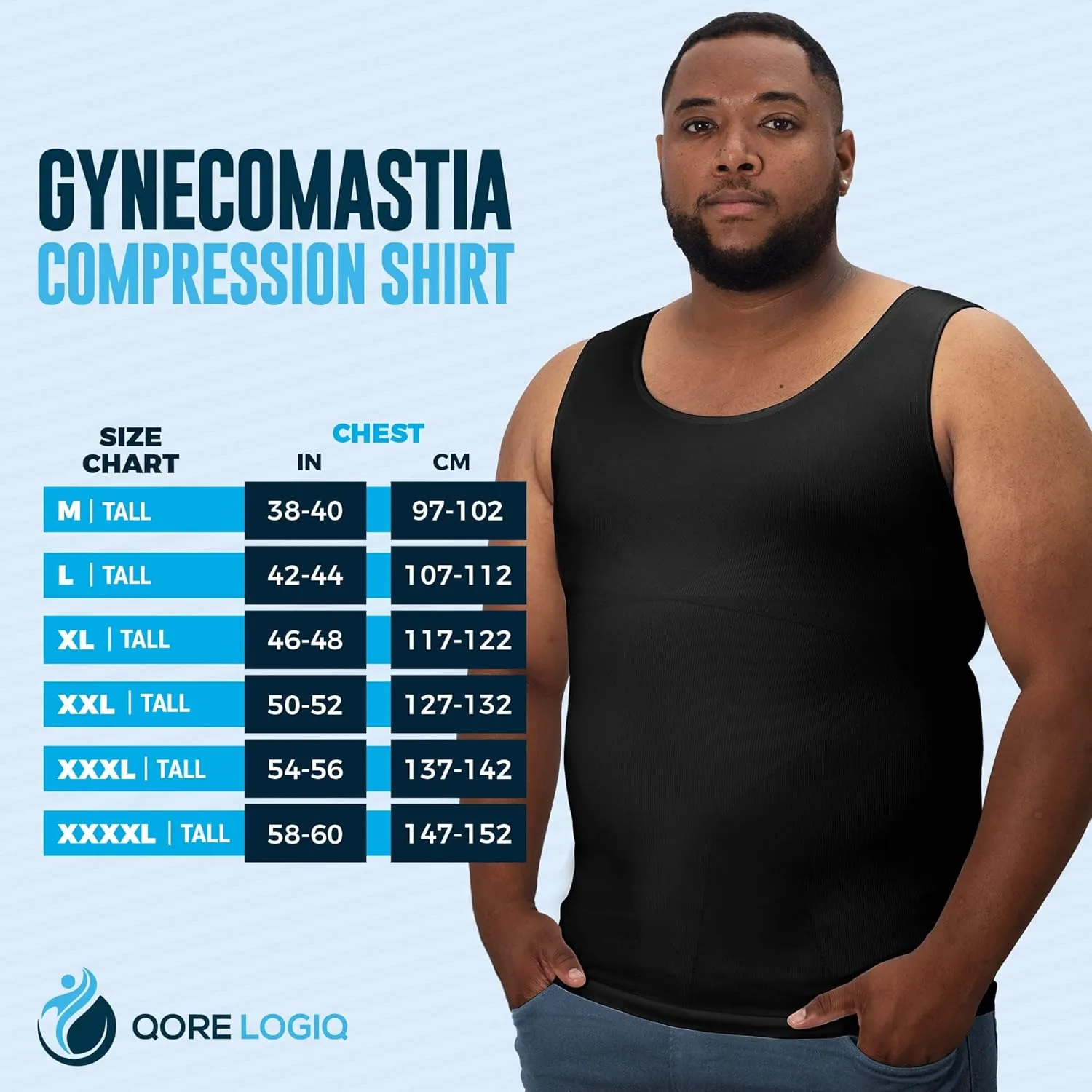 QORE LOGIQ Gynecomastia Compression Shirts for Men - Sleeveless Slimming Undershirts Tummy Control and Body Shaper Tank Top
