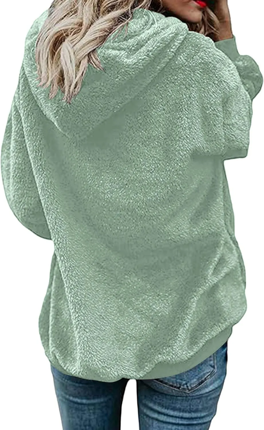 ReachMe Womens Warm Fuzzy Zip Up Hoodie Oversized Sherpa Jacket with Pockets Faux Fur Fleece Winter Coats