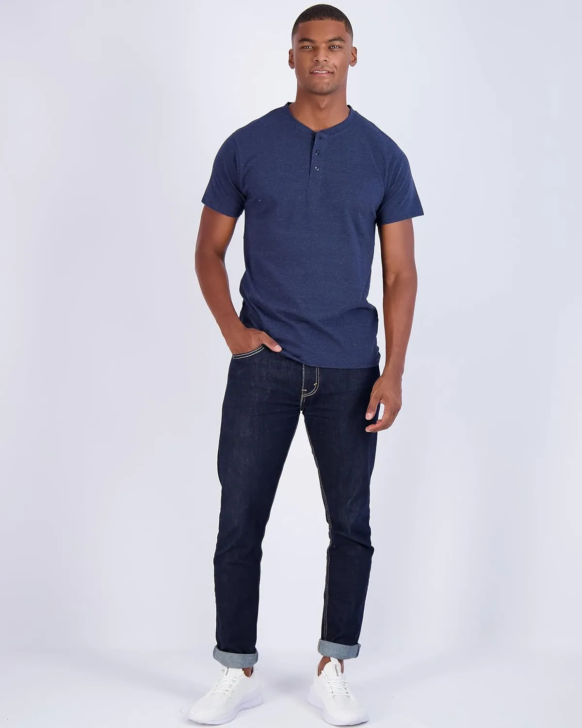 Real Essentials 3 Pack: Men's Cotton Short & Long Sleeve Henley T-Shirt Performance Activewear (Available in Big & Tall)