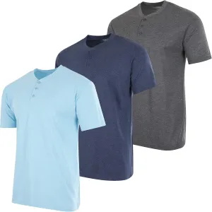 Real Essentials 3 Pack: Men's Cotton Short & Long Sleeve Henley T-Shirt Performance Activewear (Available in Big & Tall)