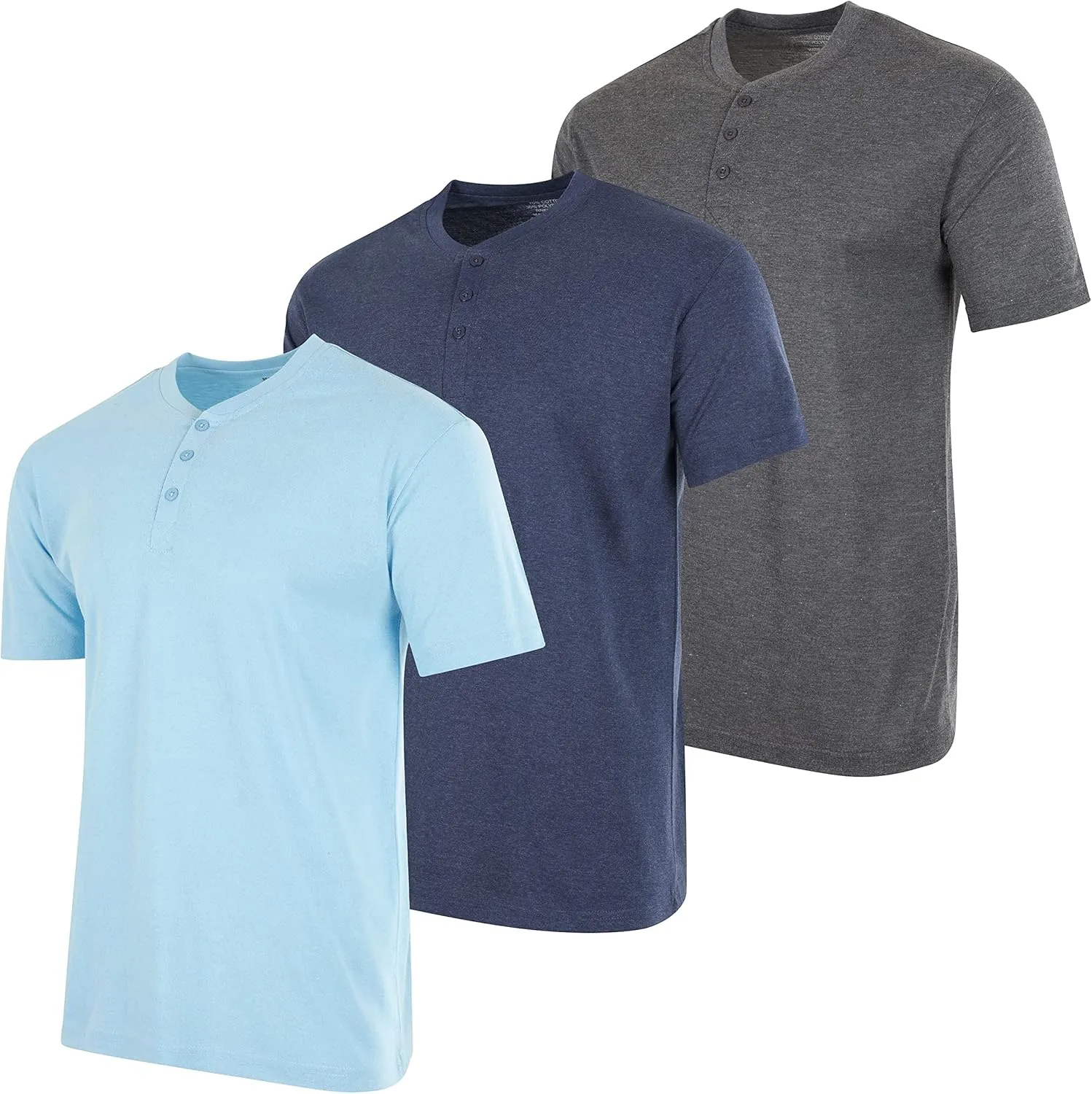 Real Essentials 3 Pack: Men's Cotton Short & Long Sleeve Henley T-Shirt Performance Activewear (Available in Big & Tall)