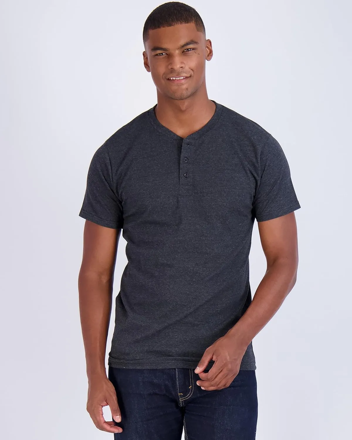 Real Essentials 3 Pack: Men's Cotton Short & Long Sleeve Henley T-Shirt Performance Activewear (Available in Big & Tall)