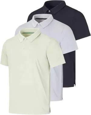 Real Essentials 3 Pack: Men's Dry-Fit Short Sleeve Polo Shirt - Performance Golf Moisture Wicking (Available in Big & Tall)
