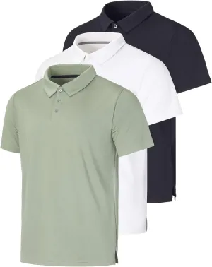 Real Essentials 3 Pack: Men's Dry-Fit Short Sleeve Polo Shirt - Performance Golf Moisture Wicking (Available in Big & Tall)