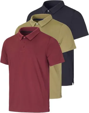 Real Essentials 3 Pack: Men's Dry-Fit Short Sleeve Polo Shirt - Performance Golf Moisture Wicking (Available in Big & Tall)