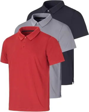 Real Essentials 3 Pack: Men's Dry-Fit Short Sleeve Polo Shirt - Performance Golf Moisture Wicking (Available in Big & Tall)
