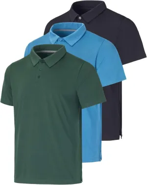 Real Essentials 3 Pack: Men's Dry-Fit Short Sleeve Polo Shirt - Performance Golf Moisture Wicking (Available in Big & Tall)