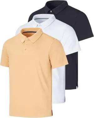 Real Essentials 3 Pack: Men's Dry-Fit Short Sleeve Polo Shirt - Performance Golf Moisture Wicking (Available in Big & Tall)
