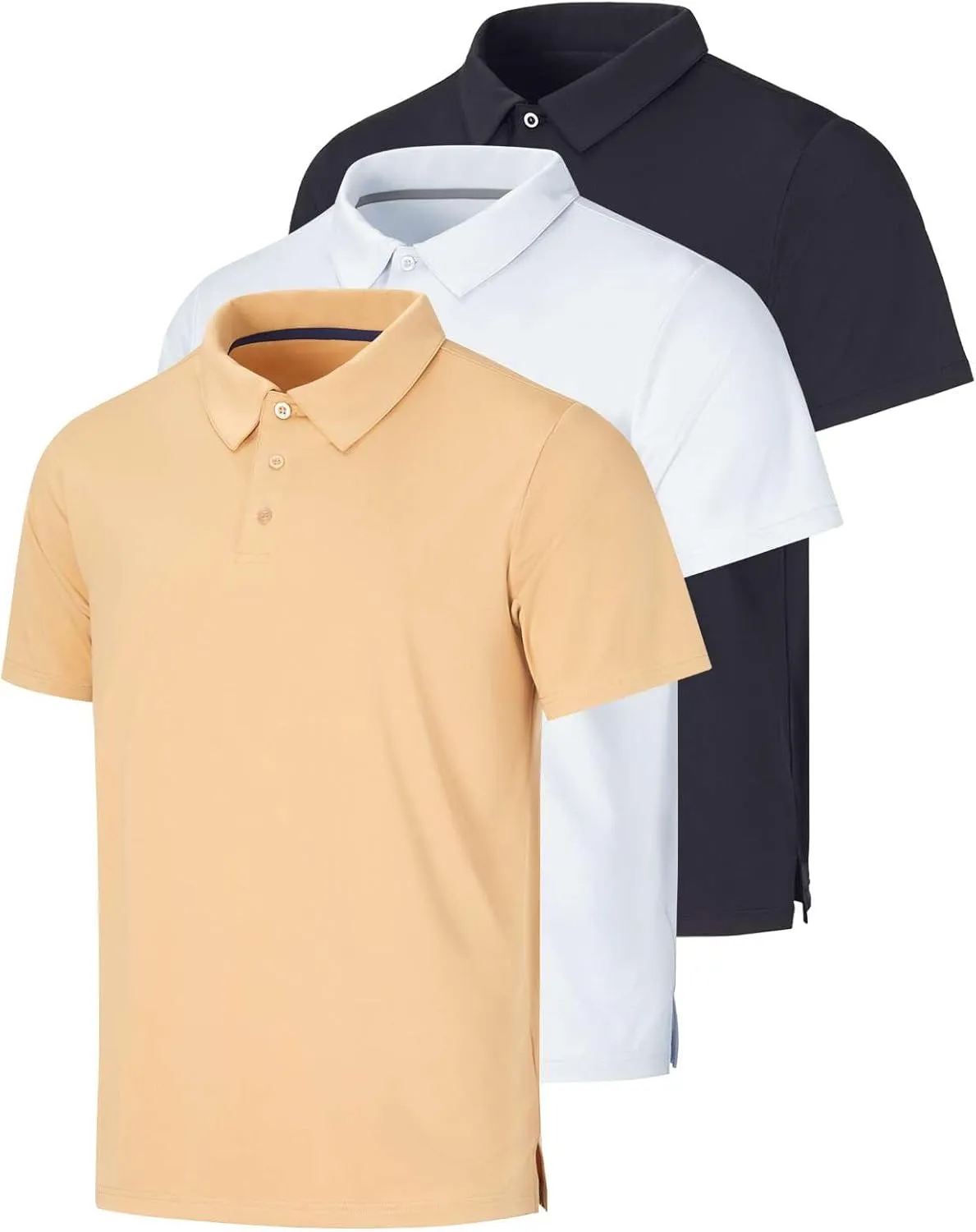 Real Essentials 3 Pack: Men's Dry-Fit Short Sleeve Polo Shirt - Performance Golf Moisture Wicking (Available in Big & Tall)