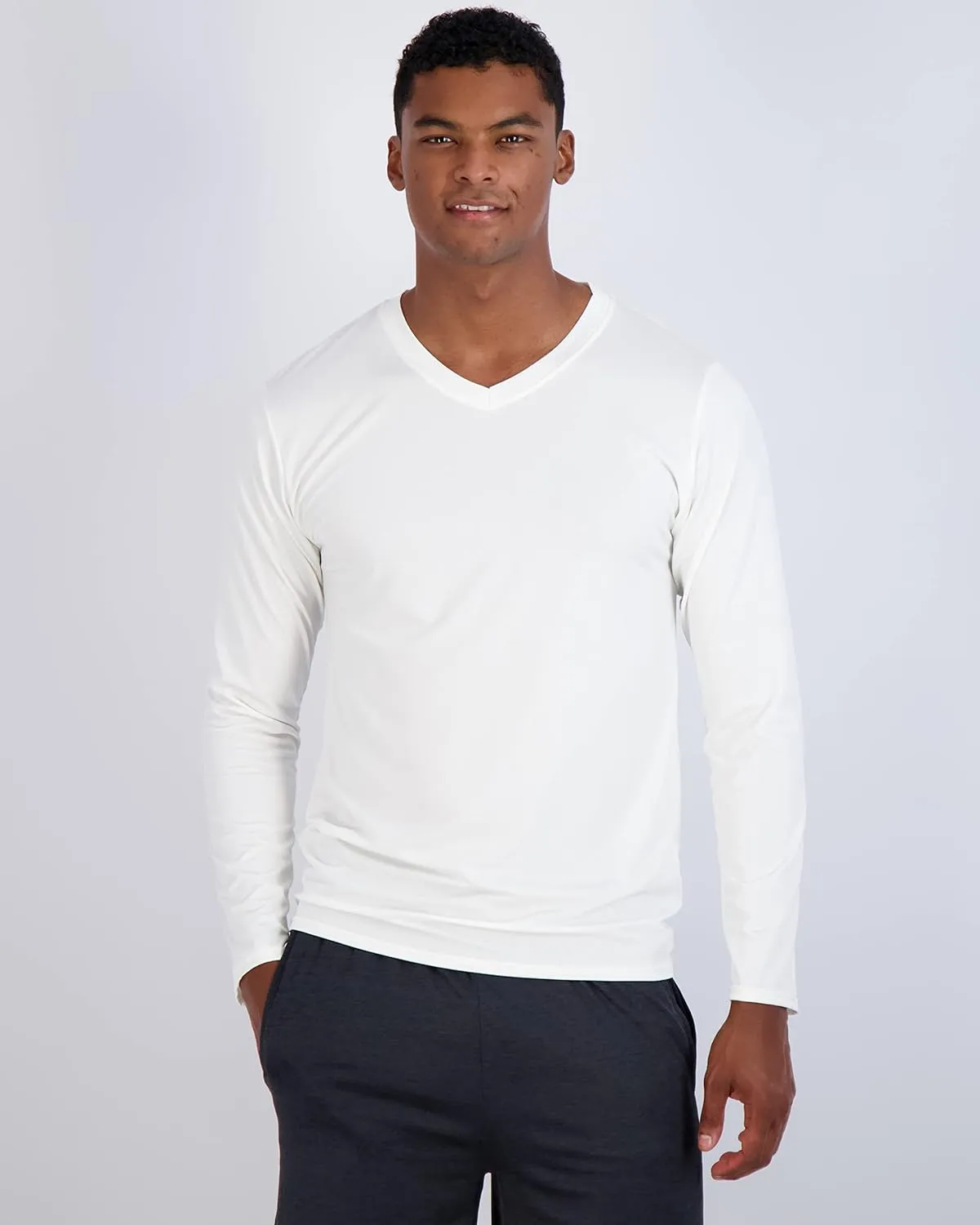 Real Essentials 4 Pack: Men's Dry Fit Long Sleeve V-Neck Active T-Shirt - Athletic Outdoor UPF 50  (Available in Big & Tall)