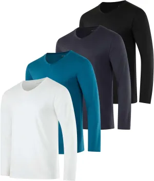 Real Essentials 4 Pack: Men's Dry Fit Long Sleeve V-Neck Active T-Shirt - Athletic Outdoor UPF 50  (Available in Big & Tall)