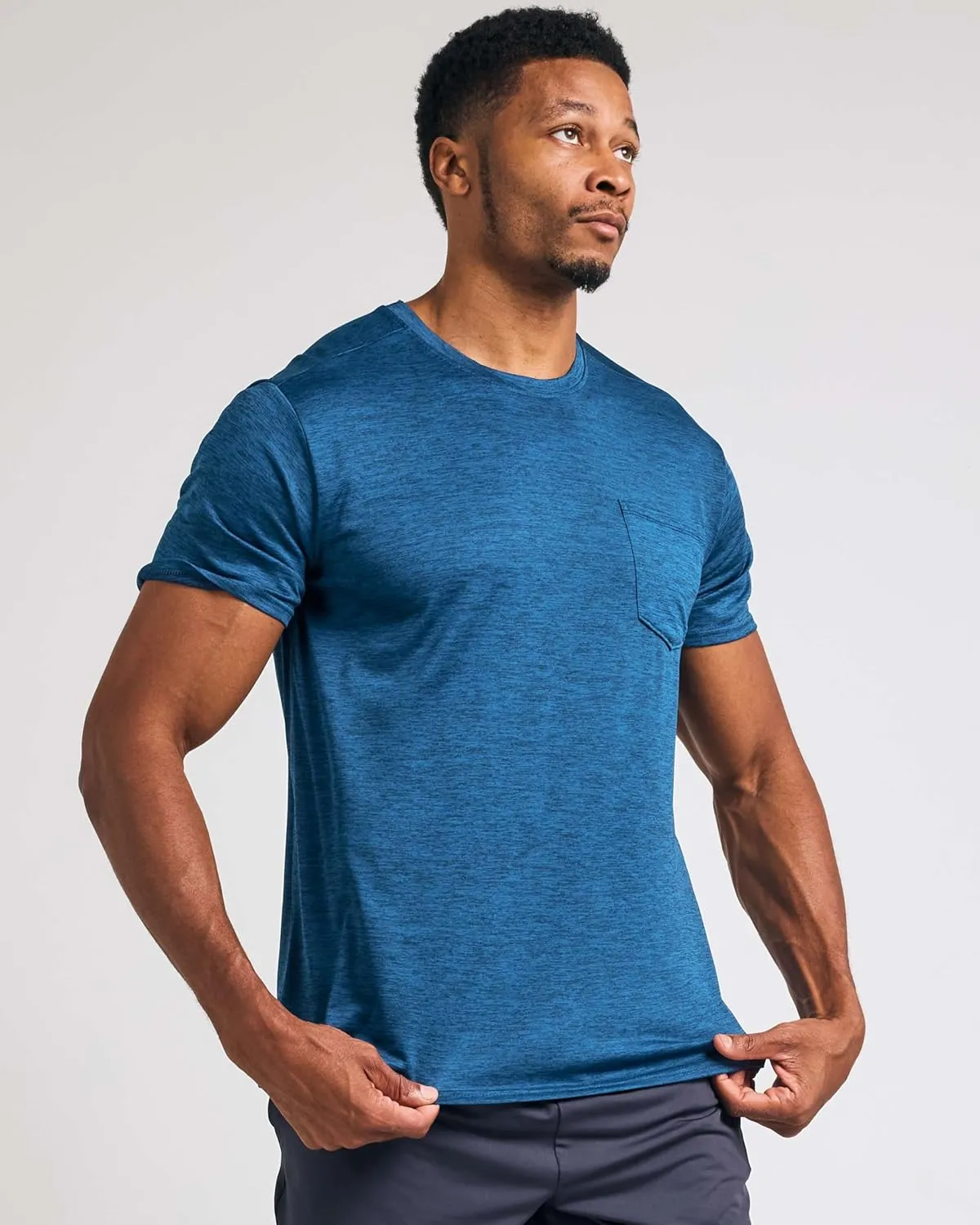 Real Essentials 4 Pack: Men's Dry-Fit Short Sleeve Pocket Crew Performance Athletic T-Shirt (Available in Big & Tall)