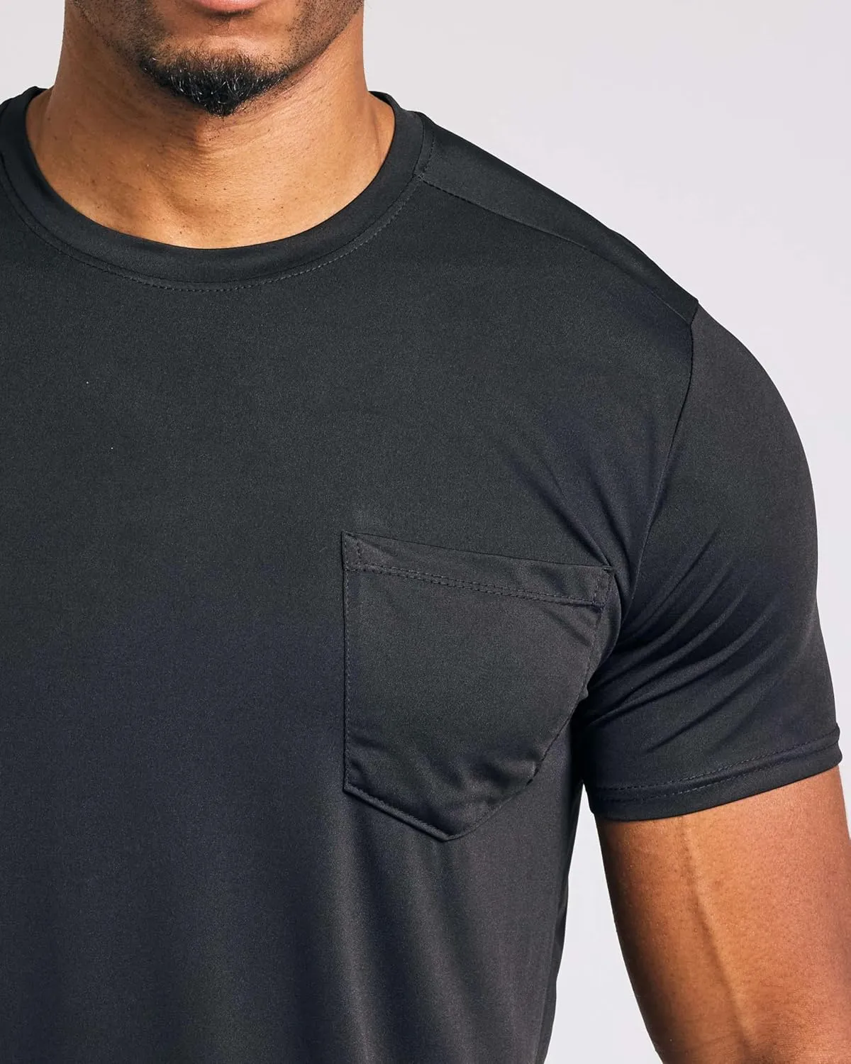 Real Essentials 4 Pack: Men's Dry-Fit Short Sleeve Pocket Crew Performance Athletic T-Shirt (Available in Big & Tall)