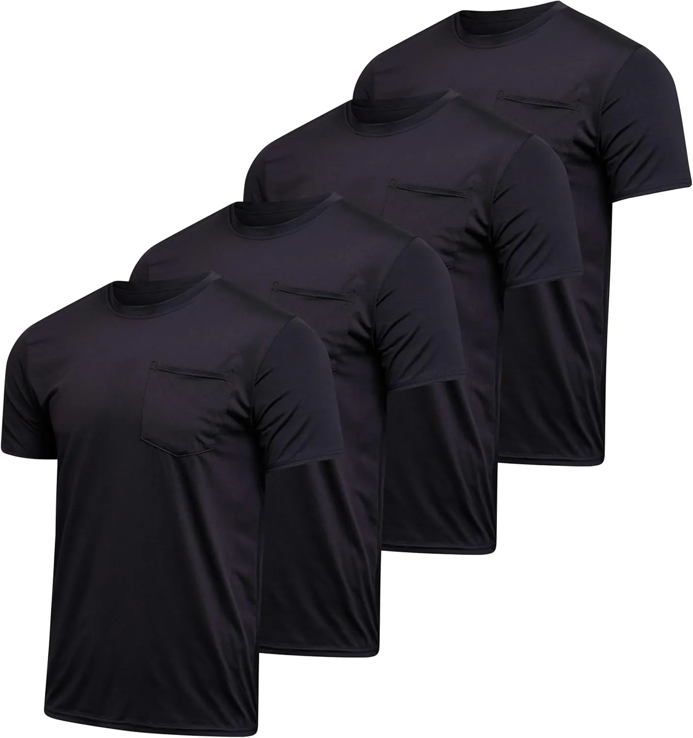 Real Essentials 4 Pack: Men's Dry-Fit Short Sleeve Pocket Crew Performance Athletic T-Shirt (Available in Big & Tall)