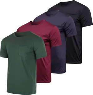 Real Essentials 4 Pack: Men's Dry-Fit Short Sleeve Pocket Crew Performance Athletic T-Shirt (Available in Big & Tall)
