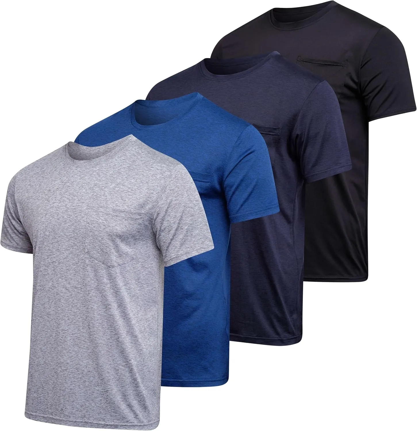 Real Essentials 4 Pack: Men's Dry-Fit Short Sleeve Pocket Crew Performance Athletic T-Shirt (Available in Big & Tall)