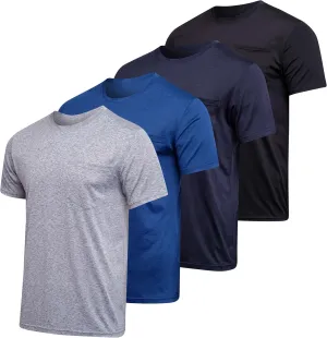 Real Essentials 4 Pack: Men's Dry-Fit Short Sleeve Pocket Crew Performance Athletic T-Shirt (Available in Big & Tall)