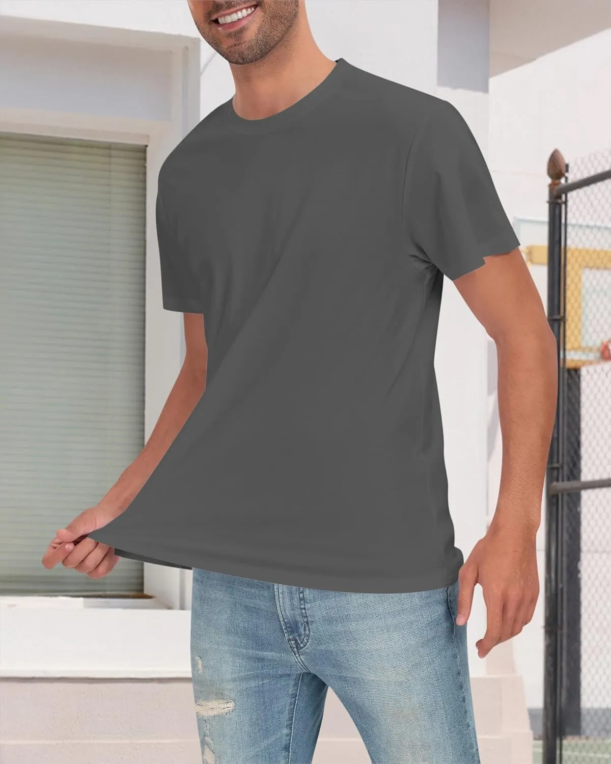 Senshomi Men's Tech T-Shirts 100% Cotton Water/Drinks-Repellent Undershirts Comfort Summer Tees (TechTee Pro E)