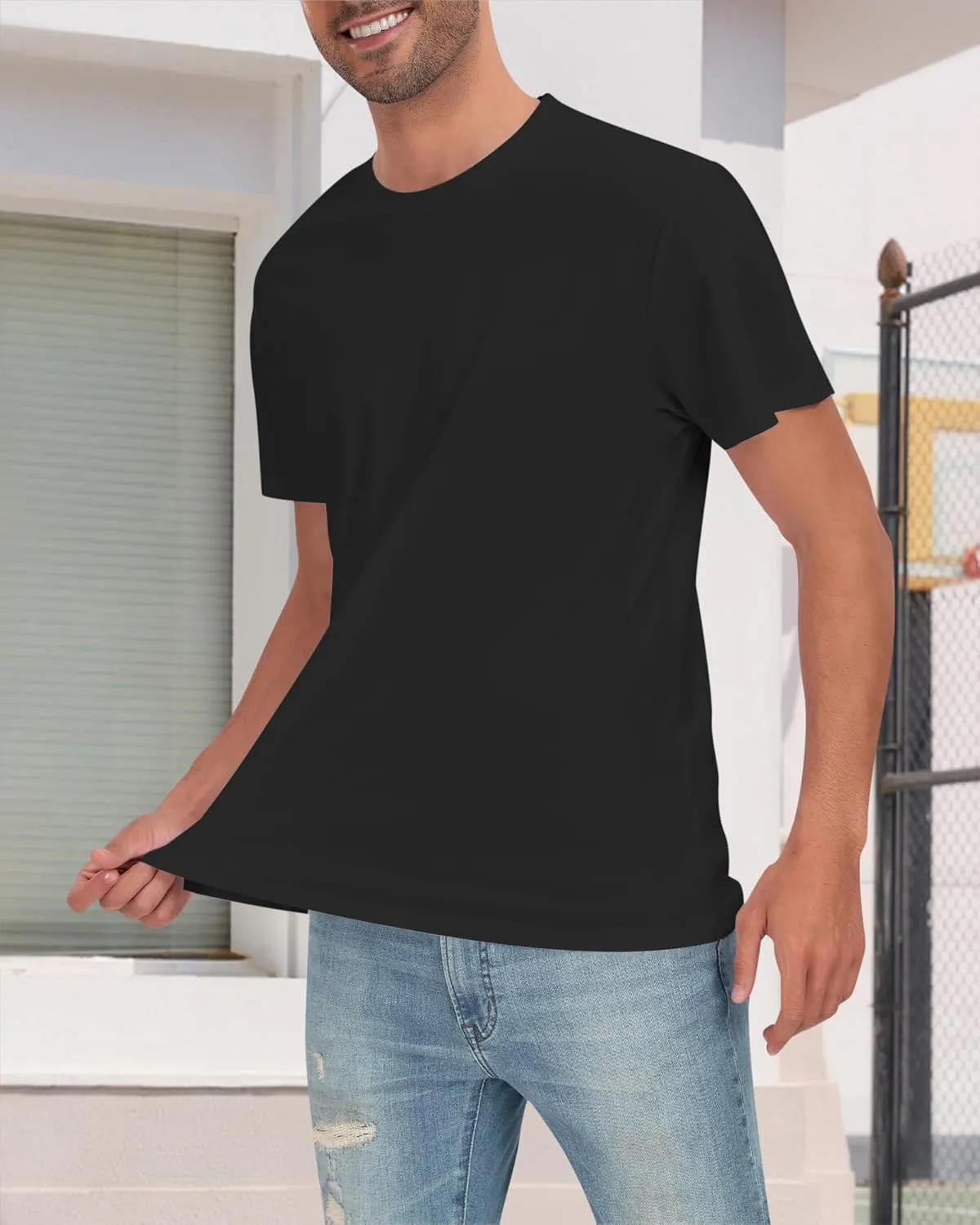 Senshomi Men's Tech T-Shirts 100% Cotton Water/Drinks-Repellent Undershirts Comfort Summer Tees (TechTee Pro E)