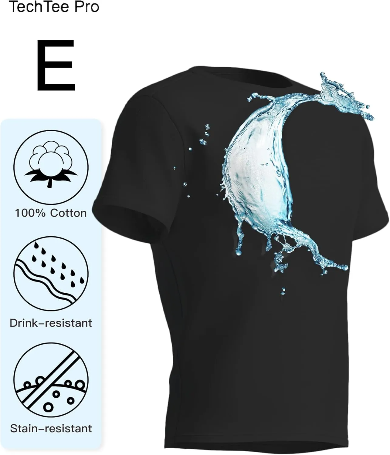 Senshomi Men's Tech T-Shirts 100% Cotton Water/Drinks-Repellent Undershirts Comfort Summer Tees (TechTee Pro E)
