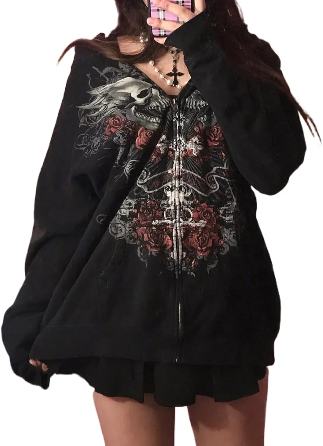 SOLILOQUY Women Zip Up Hoodie Y2k Vintage Graphic Oversized Hooded Sweatshirt Jacket Pullover Coats Harajuku Streetwear